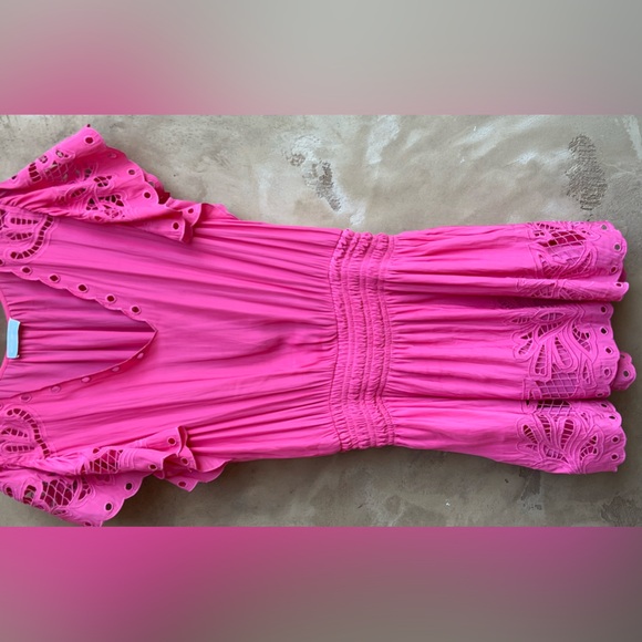 Ramy Brook Dress Mini Sz L Rochelle Style PunchPink ColorEmbroidery Sleeve/Skirt - Picture 3 of 8